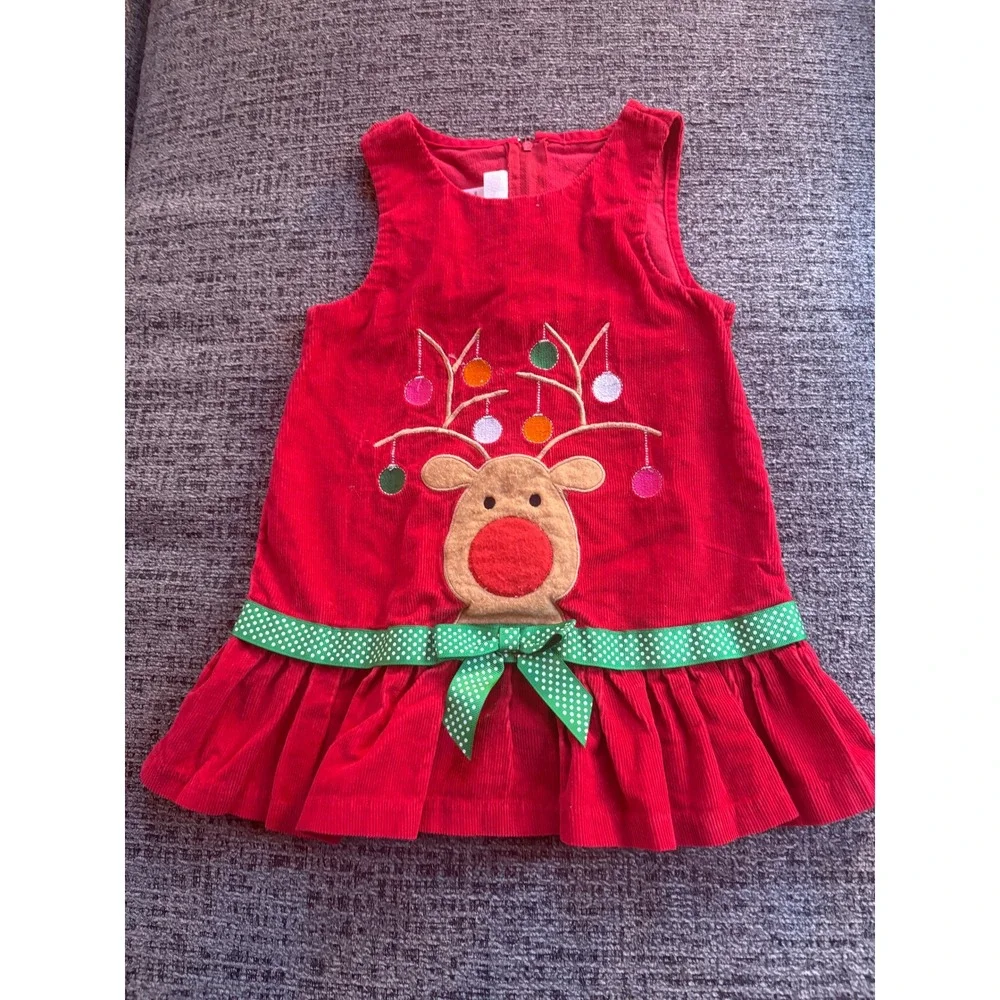 Bonnie Baby Red Corduroy Reindeer Christmas Dress Toddler Girls Size‎ 24M